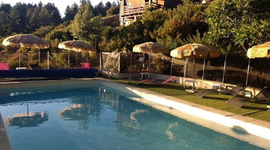 Photos 2 - Touristique - Dpt Corse (20), à vendre EVISA, ensemble de six chalets en bois avec terrasse sur terrain avec piscine et parking