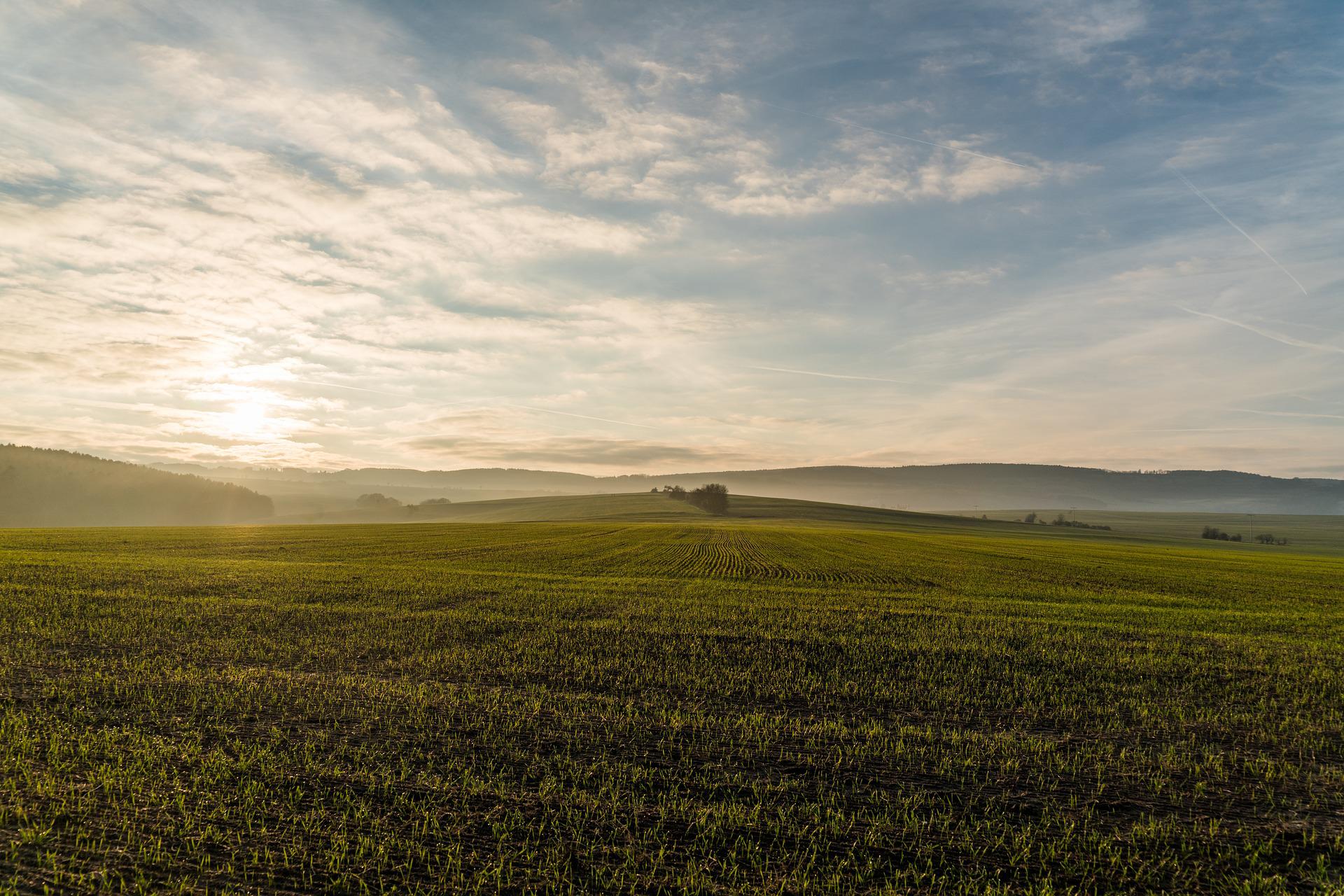 paysage terres agricole coucher de soleil